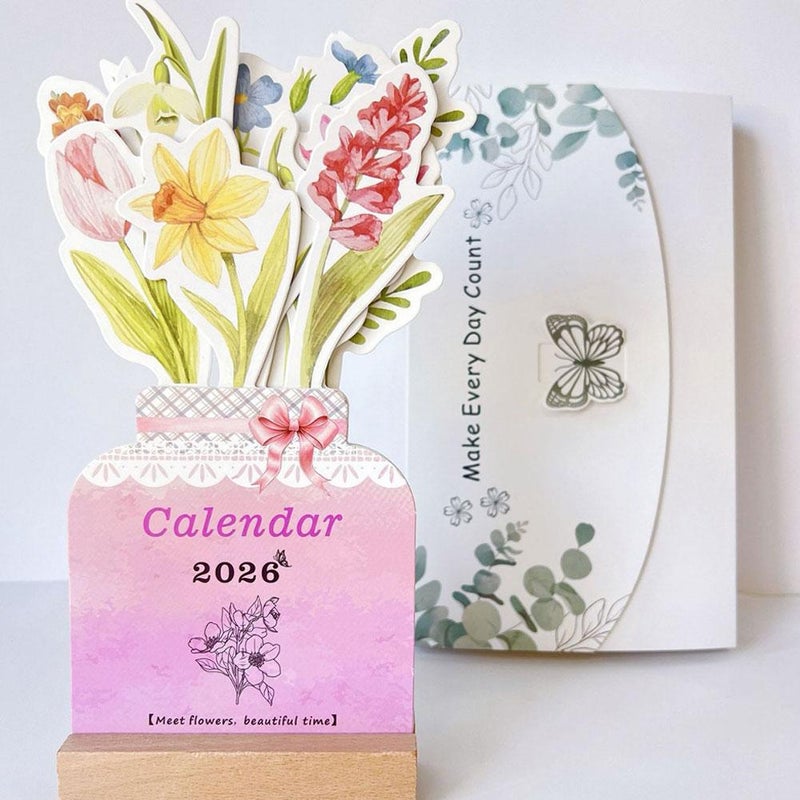 Flower Desk Calendar 2026 with Wooden Stand, Bloomy Bouquet Calendar, Removable Monthly Planner for Office Accessories, Home Decoration - Image 4